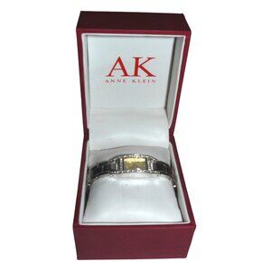Anne Klein Womens Silver Gold-Tone Crystal Bracelet Quartz Watch w Box Vintage